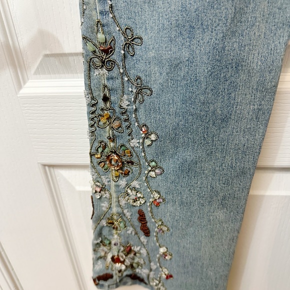 Vintage Boot Leg Jean Embellished with Unique Natural Stones & Beads - Picture 3 of 4